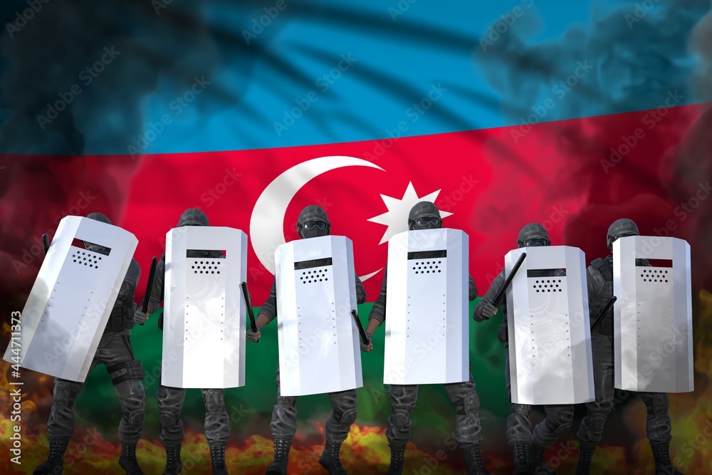 custom made wallpaper toronto digitalAzerbaijan police swat protecting country against disorder - protest fighting concept, military 3D Illustration on flag background