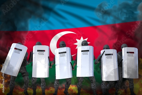 Wallpaper Mural Azerbaijan police swat protecting country against disorder - protest fighting concept, military 3D Illustration on flag background Torontodigital.ca