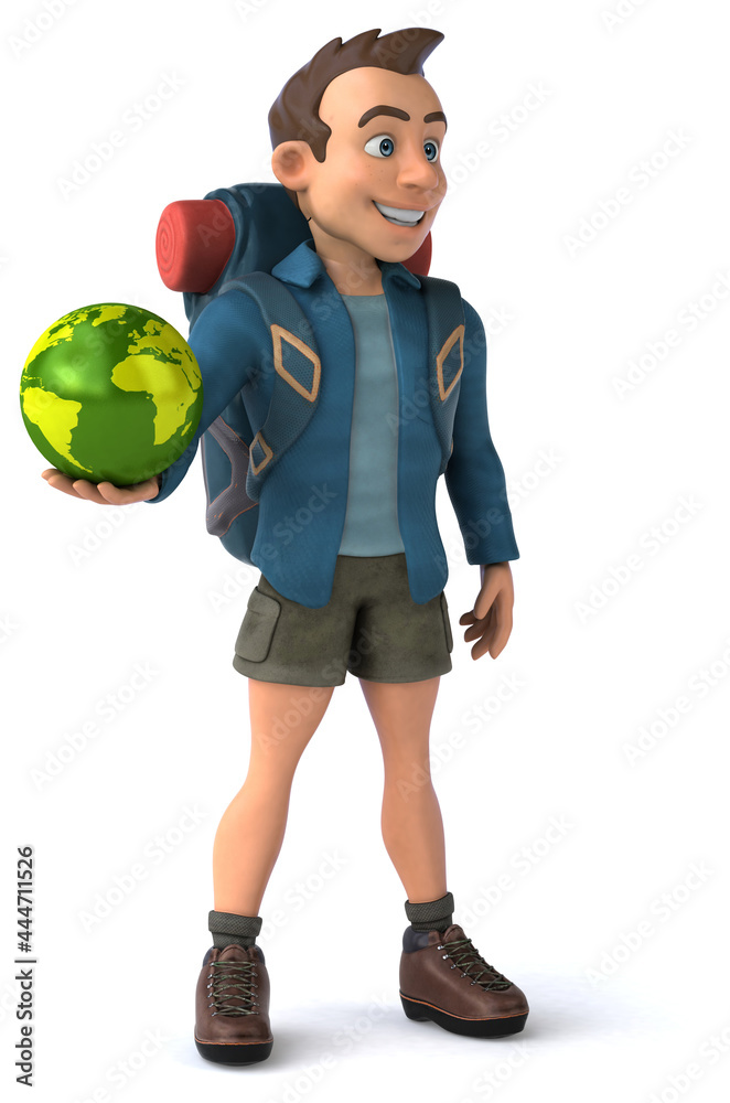 Fun illustration of a 3D cartoon backpacker Fun illustration of a 3D cartoon backpacker