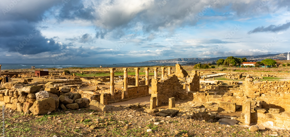 Ancient ruins in Paphos Archaeological Park Cyprus