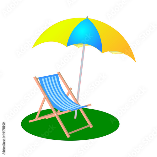 Beach umbrella and chaise longue. Vector illustration.