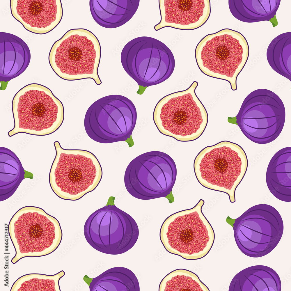 Abstract seamless pattern with whole and half figs on pastel background. Summer background for wallpaper, print, packaging, paper, fabric design. Modern vector illustration Abstract seamless pattern with whole and half figs on pastel background. Summer background for wallpaper, print, packaging, paper, fabric design. Modern vector illustration