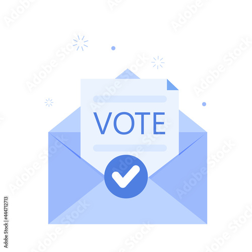 Voting by letter with ballot paper into the envelope. Envelope with approved document. Vector illustration of e-mail confirmation