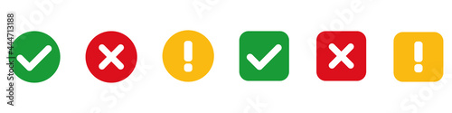 Check mark and x set icon. Simple web buttons. Checkmarks and x or confirm. Round checkmark.