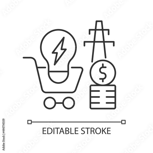 Electricity demand linear icon. Electric power generation cost. Utility service. Energy purchase. Thin line customizable illustration. Contour symbol. Vector isolated outline drawing. Editable stroke