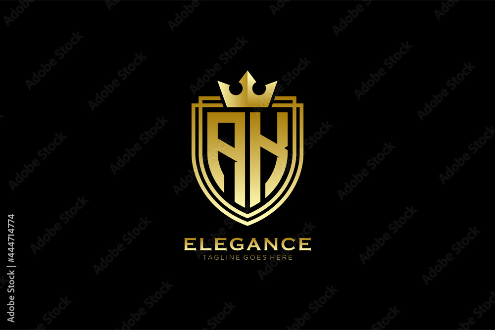initial AK elegant luxury monogram logo or badge template with scrolls ...