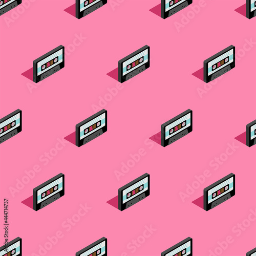 Retro cassette pattern seamless. Boombox cassette for tape recorder background.