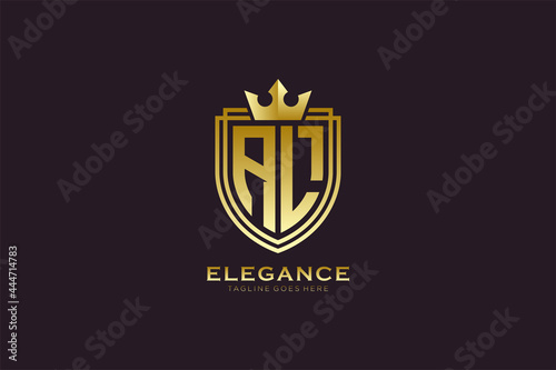 initial AL elegant luxury monogram logo or badge template with scrolls and royal crown - perfect for luxurious branding projects