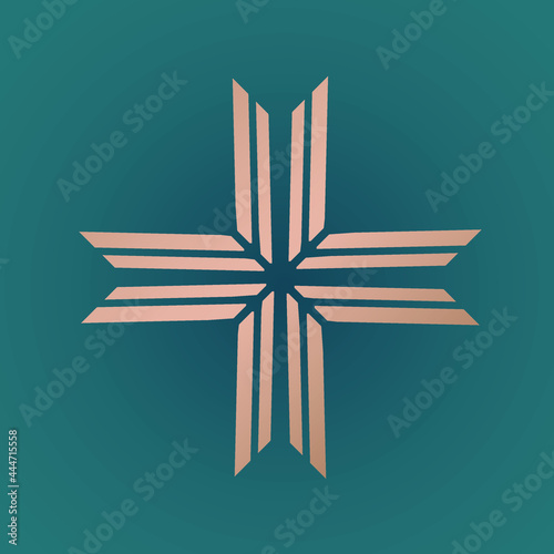 Cross logo.Religious symbol.Christian sign.Faith church element isolated on green background.