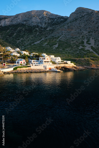 Kamares town with traditional white houses on Sifnos island on sunset. Greece