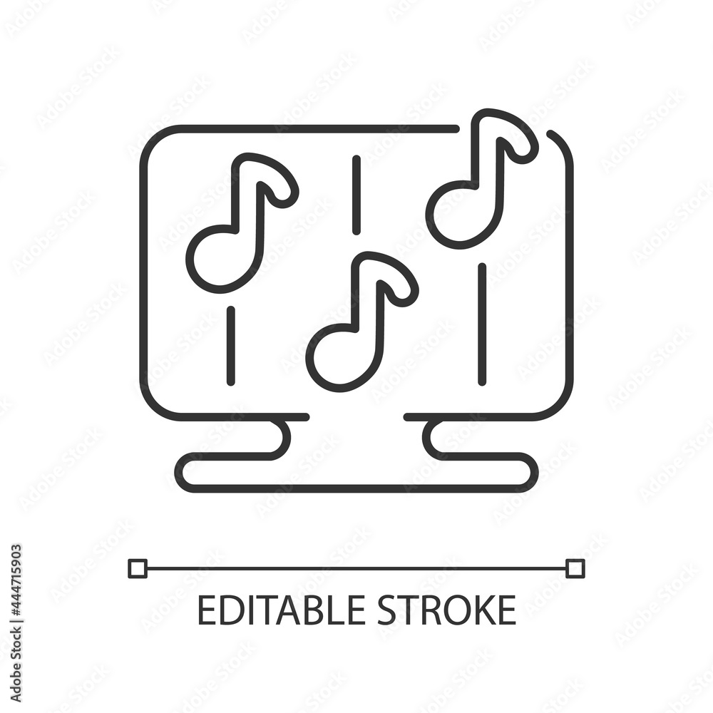 Rhythm games linear icon. Special game of music theamed genre. Thin line customizable illustration. Contour symbol. Vector isolated outline drawing. Editable stroke Rhythm games linear icon. Special game of music theamed genre. Thin line customizable illustration. Contour symbol. Vector isolated outline drawing. Editable stroke