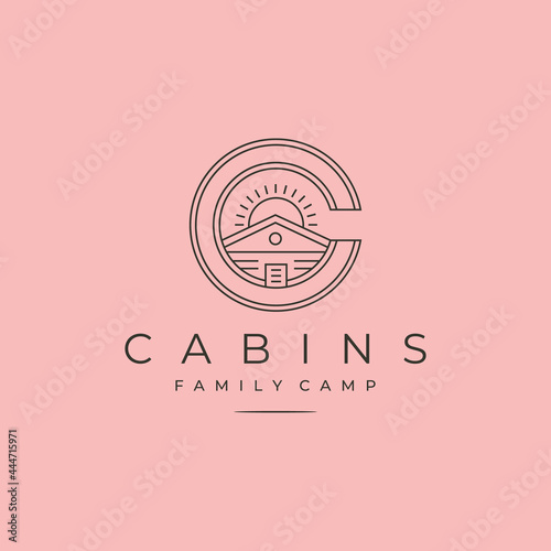 vector of cabin line art logo symbol with letter c creative logo design
