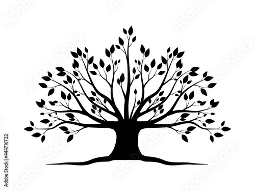 Silhouette tree or black Trees and root with leaves look beautiful and refreshing. Tree and roots LOGO style.