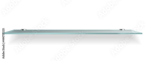 Shelf glass. Realistic empty store shelving. 3D interior wall furniture template. Isolated transparent bookshelf. Exhibition and gallery rack element. Vector shop showcase clear stand