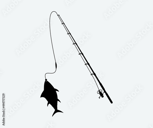 Fishing rod Printable Vector Illustration. Bass fish with rod club emblem. Fishing theme vector illustration. Fishing Clipart, Fishing rod Symbol, icon
