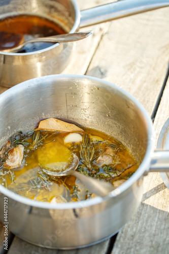 Butter sauce with garlic and herbs. High quality photo