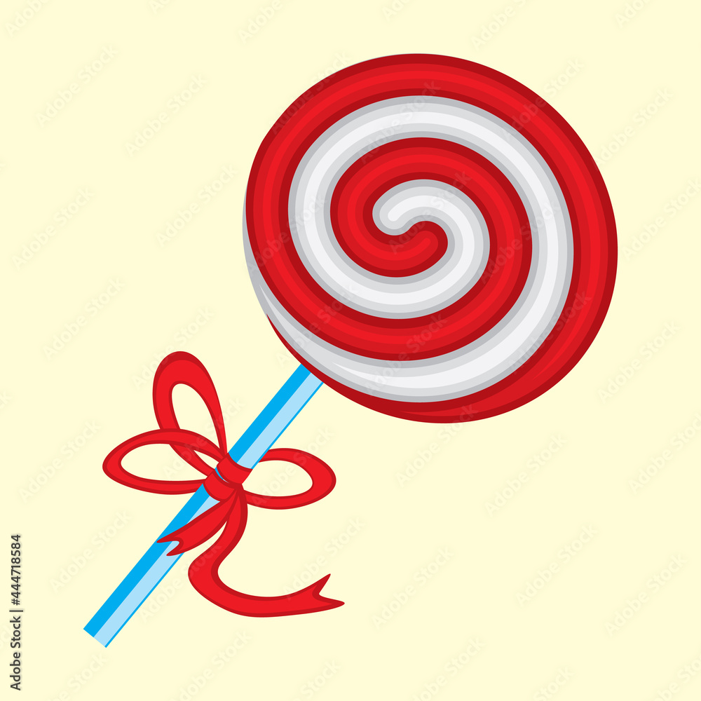Red and white lollipop, cartoon sweets, flat design, vector illustration. Red and white lollipop, cartoon sweets, flat design, vector illustration.