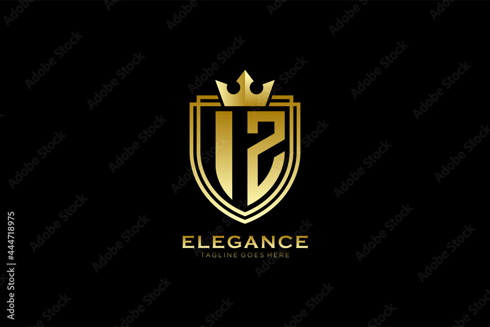 initial IZ elegant luxury monogram logo or badge template with scrolls ...