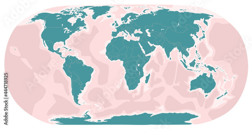 World map illustration - pastel pink and teal