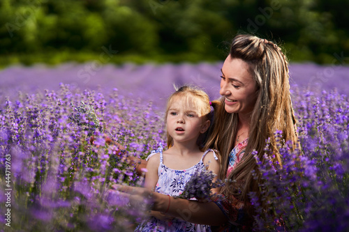 Mother and daughter in the lavender field