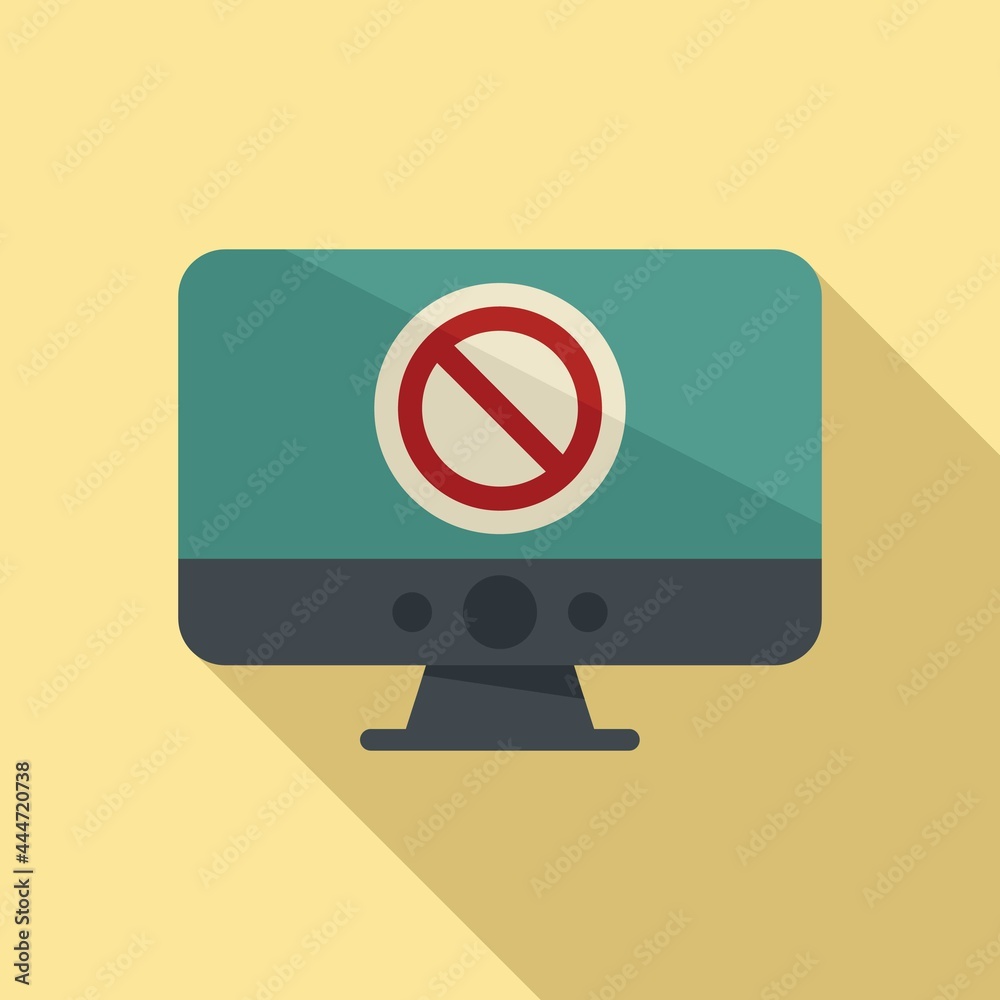 Blocked pc icon flat vector. Access block Blocked pc icon flat vector. Access block
