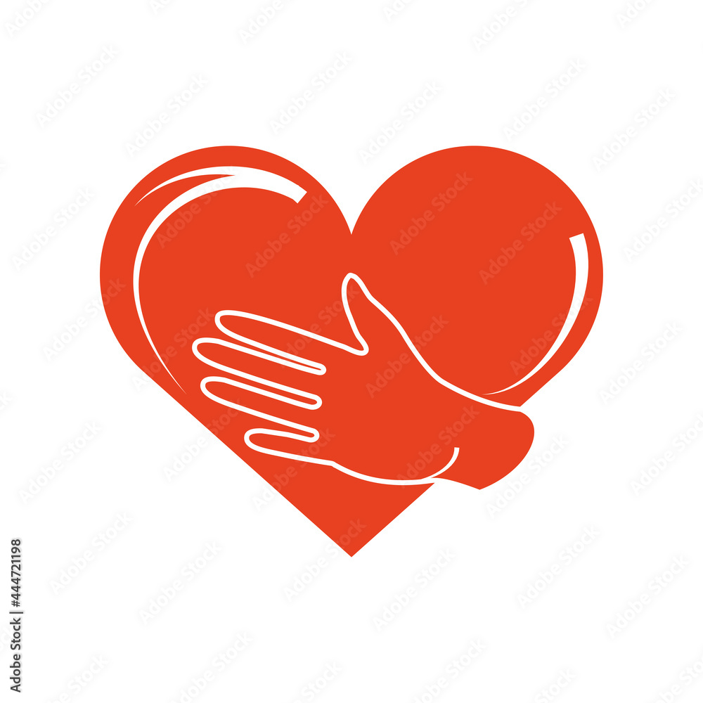 red heart with a left hand red heart with a left hand