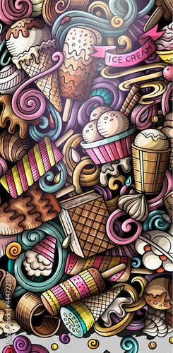Ice Cream hand drawn doodle banner. Cartoon vector detailed flyer.