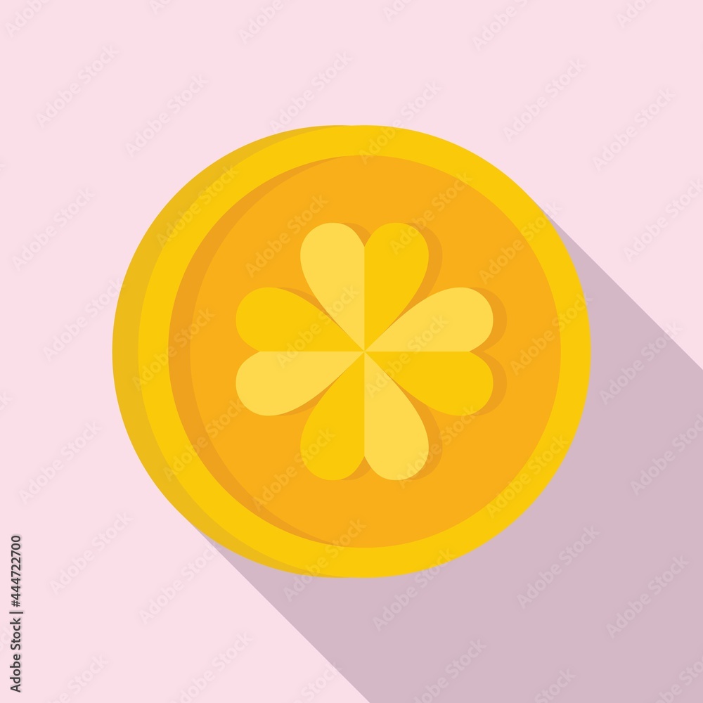 Gold clover coin icon flat vector. Irish golden coin Gold clover coin icon flat vector. Irish golden coin