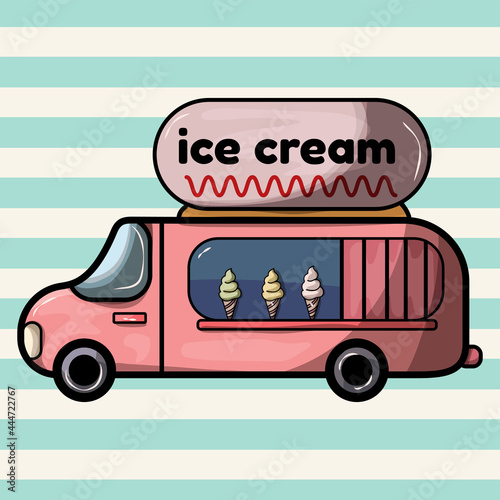 Ice Cream Truck. Vector Street food Seasonal
