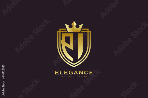 initial PI elegant luxury monogram logo or badge template with scrolls and royal crown - perfect for luxurious branding projects