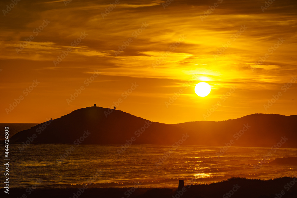 Naklejka premium Sunset over sea, Calblanque beach, Spain