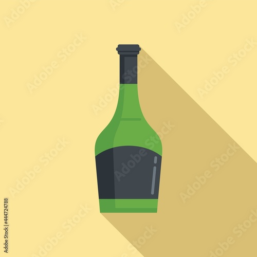 Wine bottle icon flat vector. Glass bottle vine label