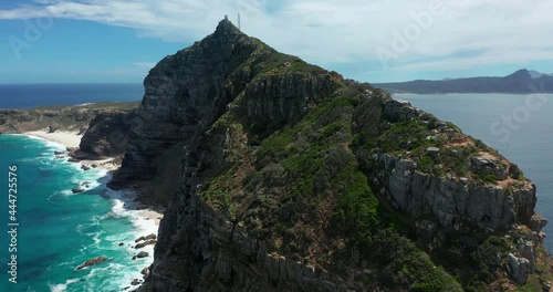 Aerial shot of the Cape Of Good Hope and Cape Point where Indian, South and Atlantic Oceans meet.