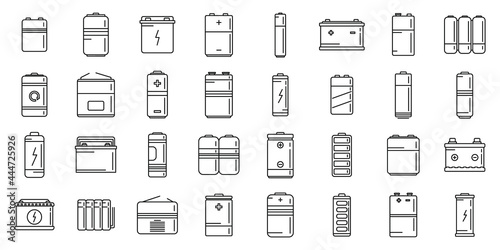 Recharge battery icons set outline vector. Power charger
