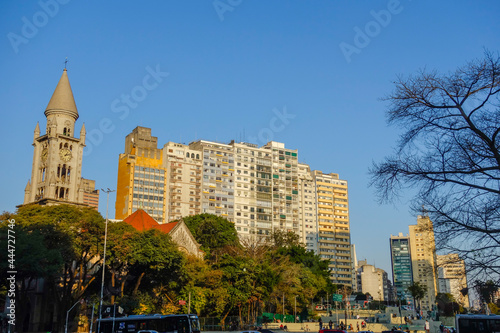 Consolacao street and old church and buildings in Sao Paulo, brazil