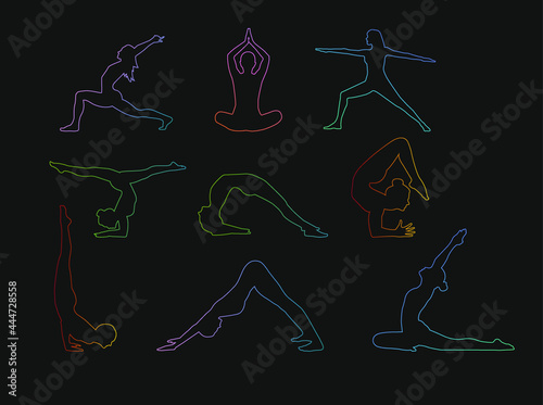 Set of gradient silhouettes of girls doing yoga