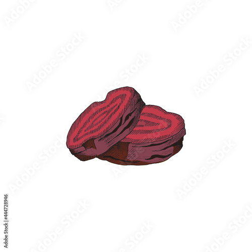 Slices of root red beet, agriculture vegetable for industry production sugar.