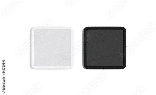 Obraz na płótnie Blank black and white square embroidered patch mockup, top view