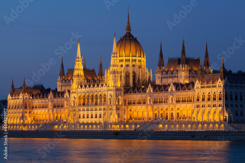 Building of the Hungarian parliament with night illumination. Budapest. Hungary