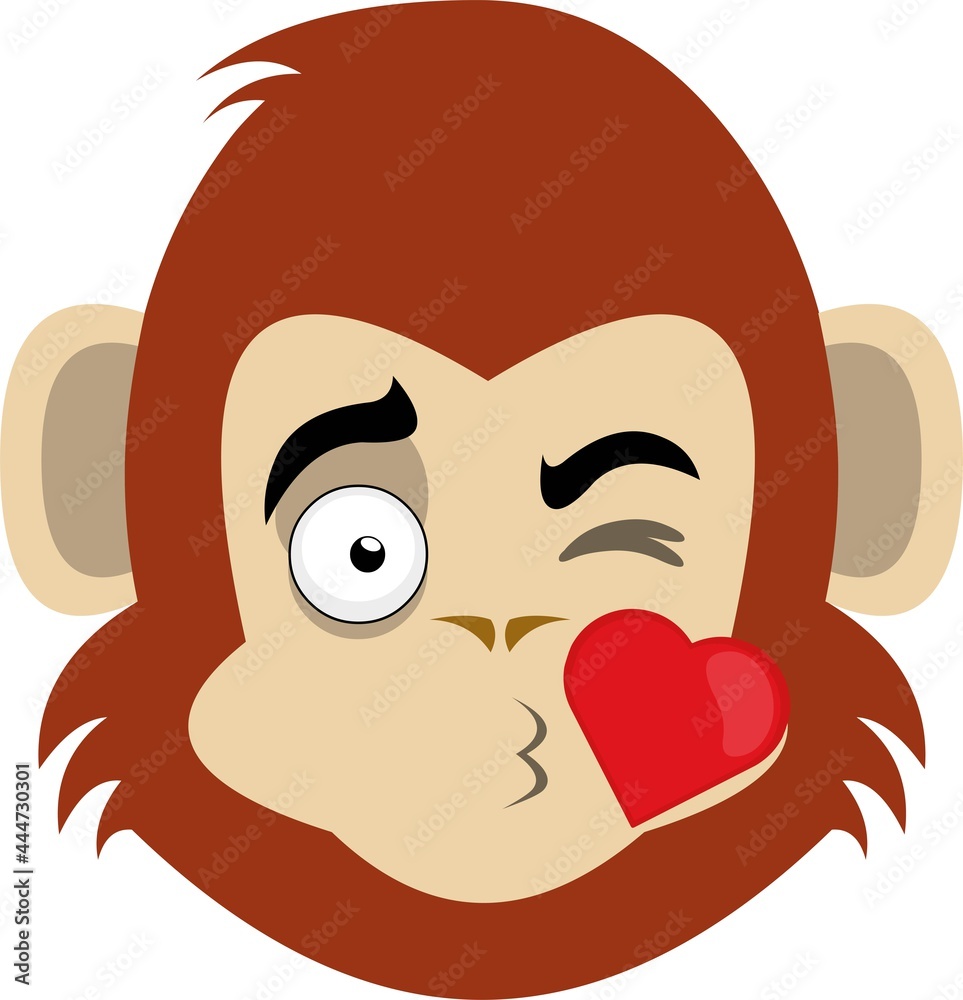 Vector emoticon illustration of the face of a cartoon monkey giving a heart-shaped kiss Vector emoticon illustration of the face of a cartoon monkey giving a heart-shaped kiss