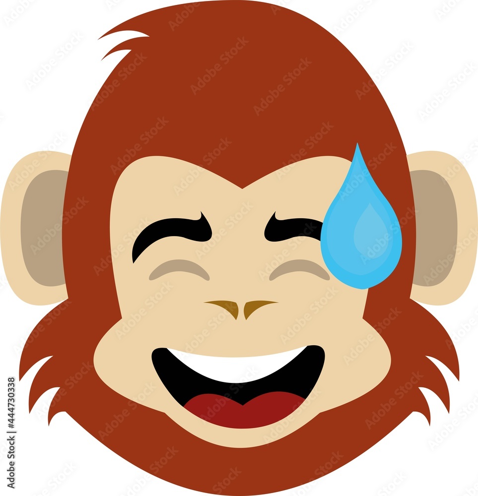 Vector emoticon illustration of a cartoon monkey's face with an expression of shame and a drop of sweat
Vector emoticon illustration of a cartoon monkey's face with an expression of shame and a drop of sweat