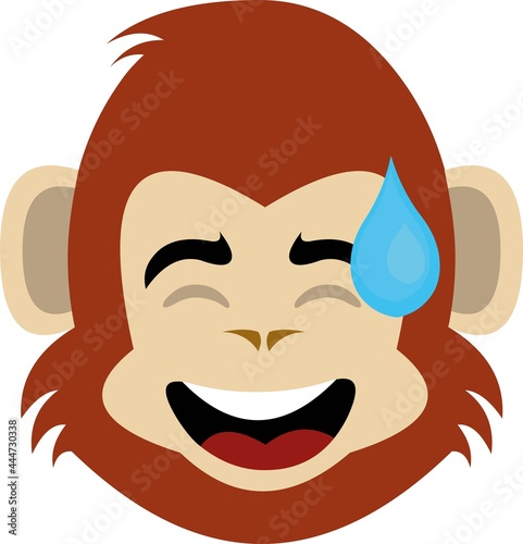 Vector emoticon illustration of a cartoon monkey's face with an expression of shame and a drop of sweat
