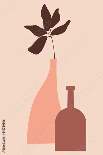 Plant in vase pattern background, Boho minimalist vase illustration for  design nursery wall decor, t shirt print, shop flyer, contemporary poster etc.
