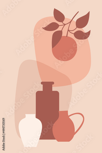 Plant in vase pattern background, Boho minimalist vase illustration for  design nursery wall decor, t shirt print, shop flyer, contemporary poster etc