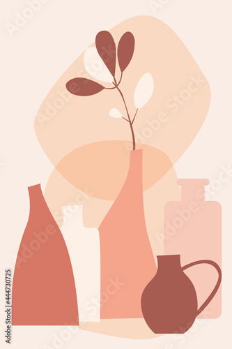 Plant in vase pattern background, Boho minimalist vase illustration for  design nursery wall decor, t shirt print, shop flyer, contemporary poster etc.