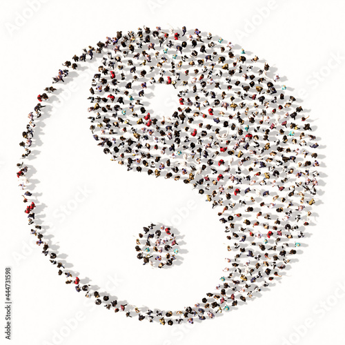 Εκτύπωση καμβά Concept or conceptual large gathering of people forming the image of the chinese symbol of Yin-Yang as opposing and complementary forces