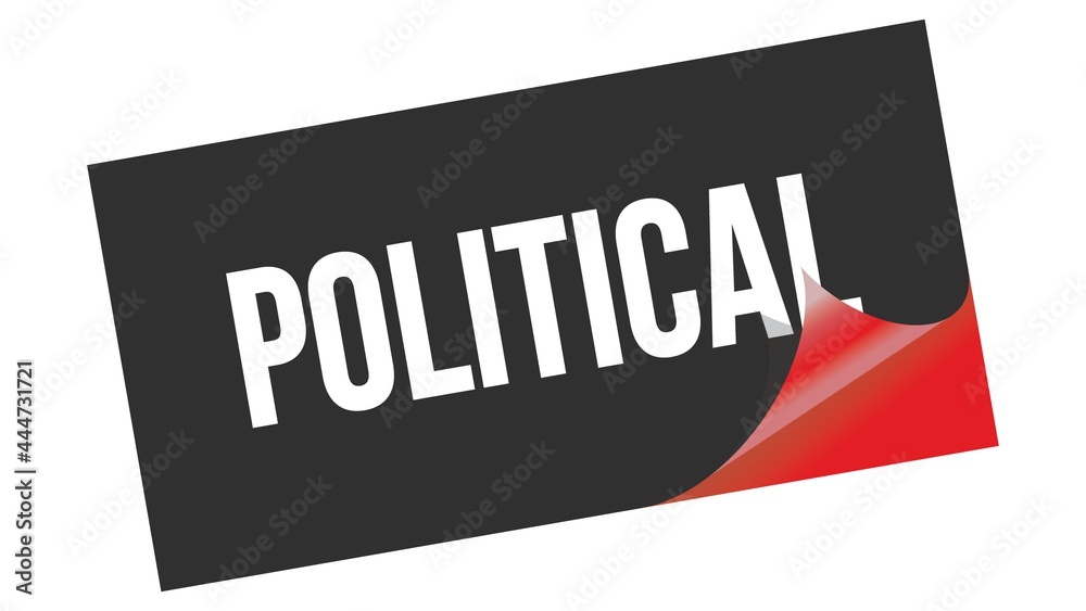 POLITICAL text on black red sticker stamp. POLITICAL text on black red sticker stamp.