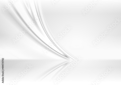Grey and white smooth wave abstract tech background with reflection. Vector futuristic light design © saicle