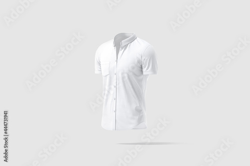 Obraz na plátně Blank white short sleeve button down shirt mockup, gray background