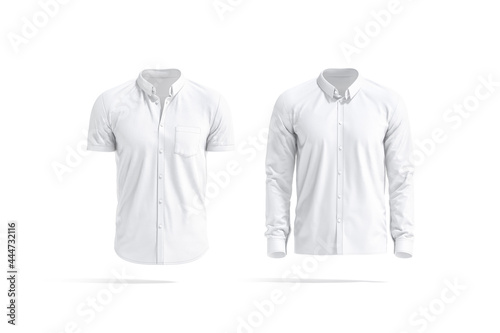 Blank white short and long sleeve men shirt mockup, isolated photo